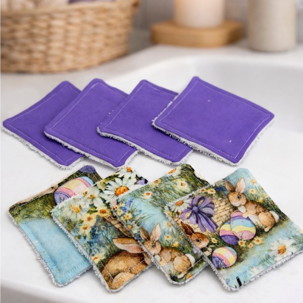 Easter Bunny and Purple Reusable Makeup Remover Pads Set of 8